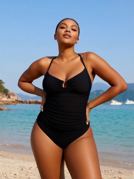 VISTAIXCASE | Serenity Noir One-Piece - Ruched Tummy Control Swimsuit with Keyhole Detail