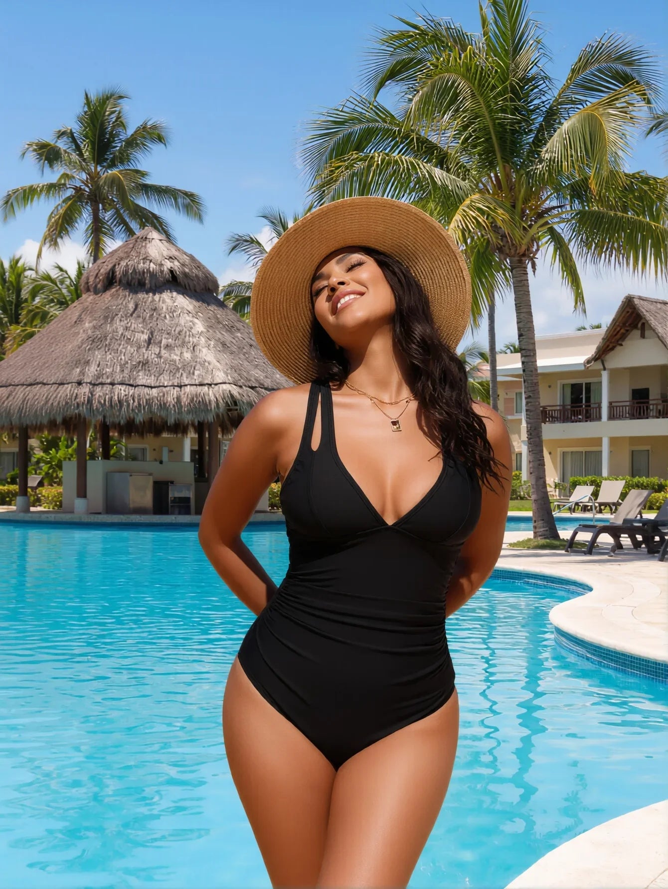 VISTAIXCASE | Noir Essence One-Piece - Sculpting Ruched Swimsuit with Deep V-Neck